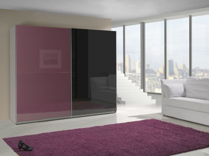 Šatní skříň Lux 8 s posuvnými dveřmi - šířka 244 cm bílá + fialová + černá