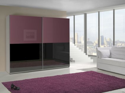 Šatní skříň Lux 11 s posuvnými dveřmi - šířka 244 cm bílá + fialová + černá