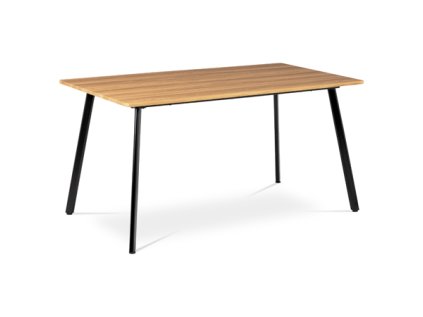 Jídelní stůl 150x80x76 cm, MDF, dekor medový dub, kovová čtyřnohá podnož, černý matný lak