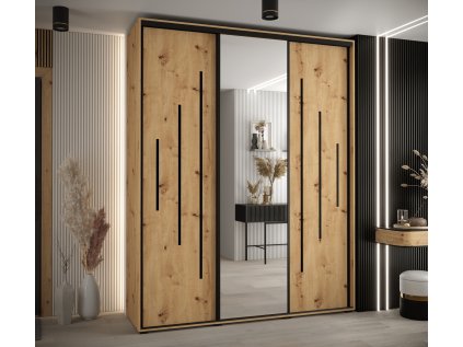 Šatní skříň Davos 13 - varianta Dub artisan s černými pásky