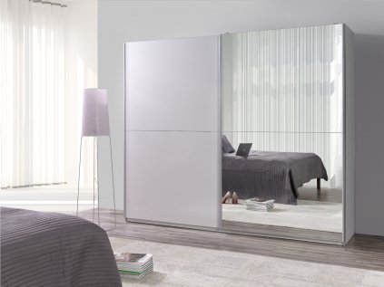 Šatní skříň Lux 28 s posuvnými dveřmi se zrcadlem - šířka 244 cm bílá
