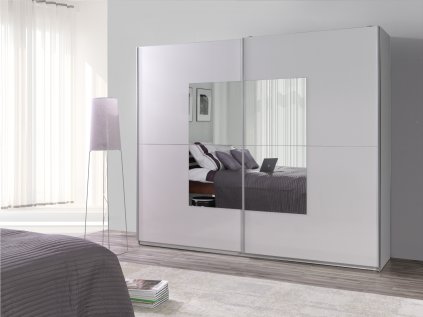 Šatní skříň Lux 30 s posuvnými dveřmi se zrcadlem - šířka 244 cm bílá