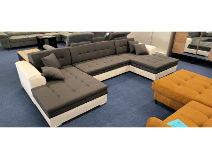 Sedací souprava Vento - šedá látka + bílá eko kůže