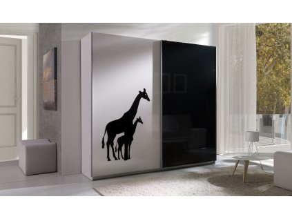 Šatní skříň Twister žirafa s posuvnými dveřmi - šířka 225 cm bílá + černá
