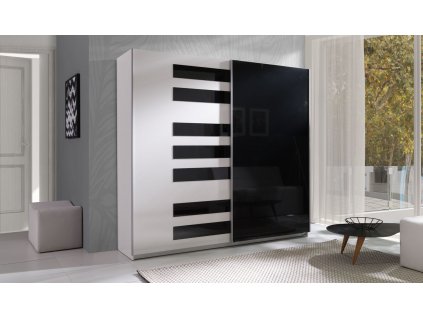 Šatní skříň Twister Fortepiano s posuvnými dveřmi - šířka 225 cm bílá + černá