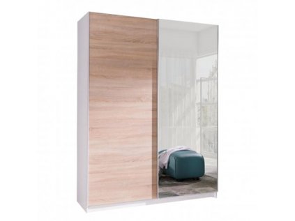 Šatní skříň Batumi 5 s posuvnými dveřmi se zrcadlem - šířka 150 cm bílá + dub sonoma
