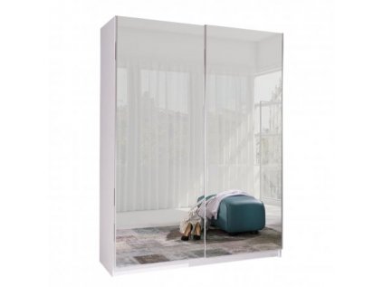 Šatní skříň Batumi 6 s posuvnými dveřmi se zrcadlem - šířka 150 cm bílá