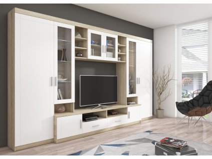 Obývací stěna Paris - dub sonoma a bílá