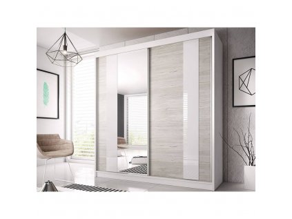 šatní skříň multi 32 s posuvnými dveřmi se zrcadlem - šířka 203 cm bílá