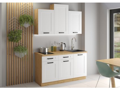 Kuchyňská linka 150 cm Luna 1 korpus v odstínu dub artisan a dvířka v bílé barvě