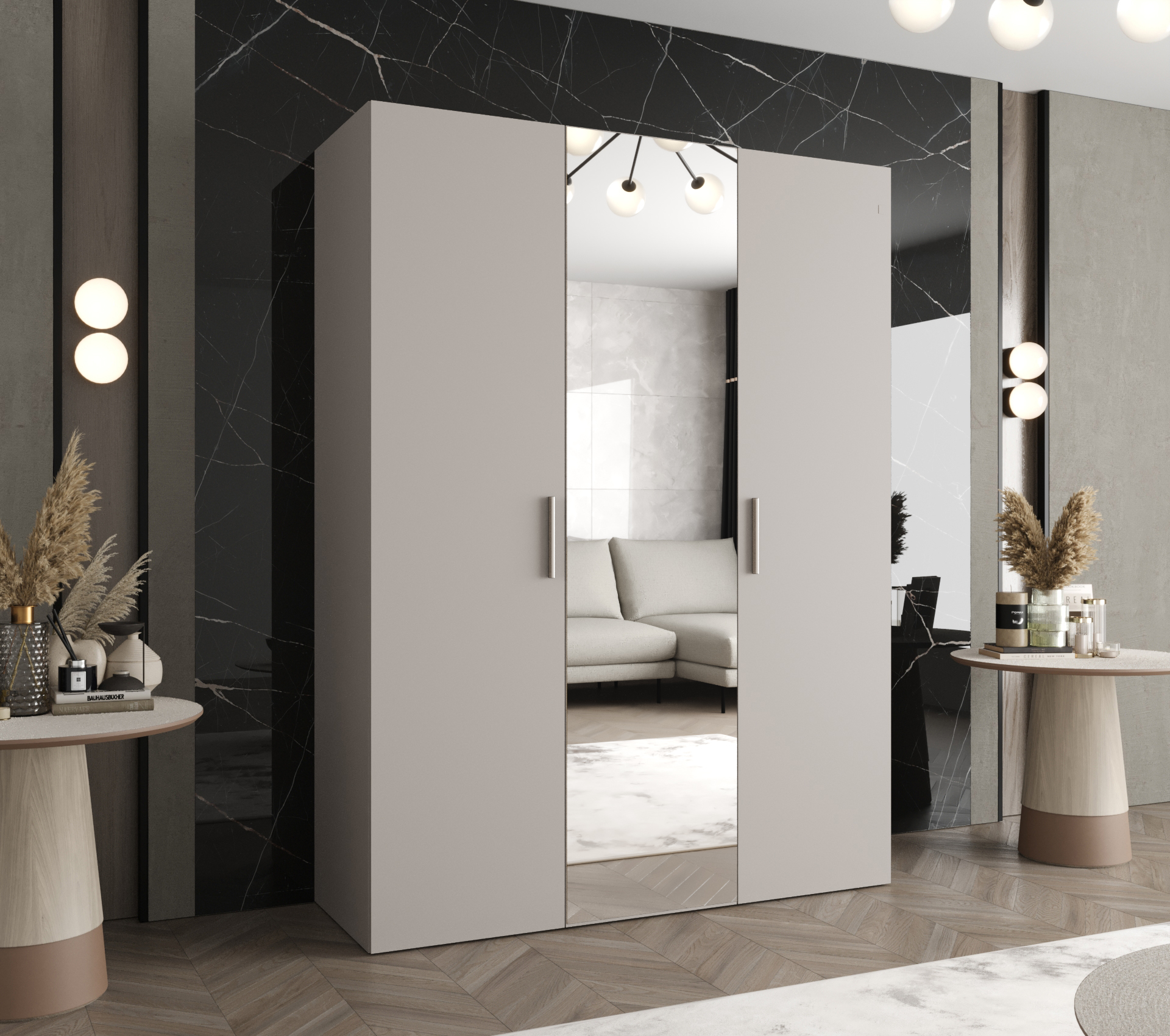 Šatní skříň Abi Bari 2 Rozměry: 150 cm, Pásky / úchyty: Kašmír, Barva korpusu + barva dveří: Kašmír + Kašmír