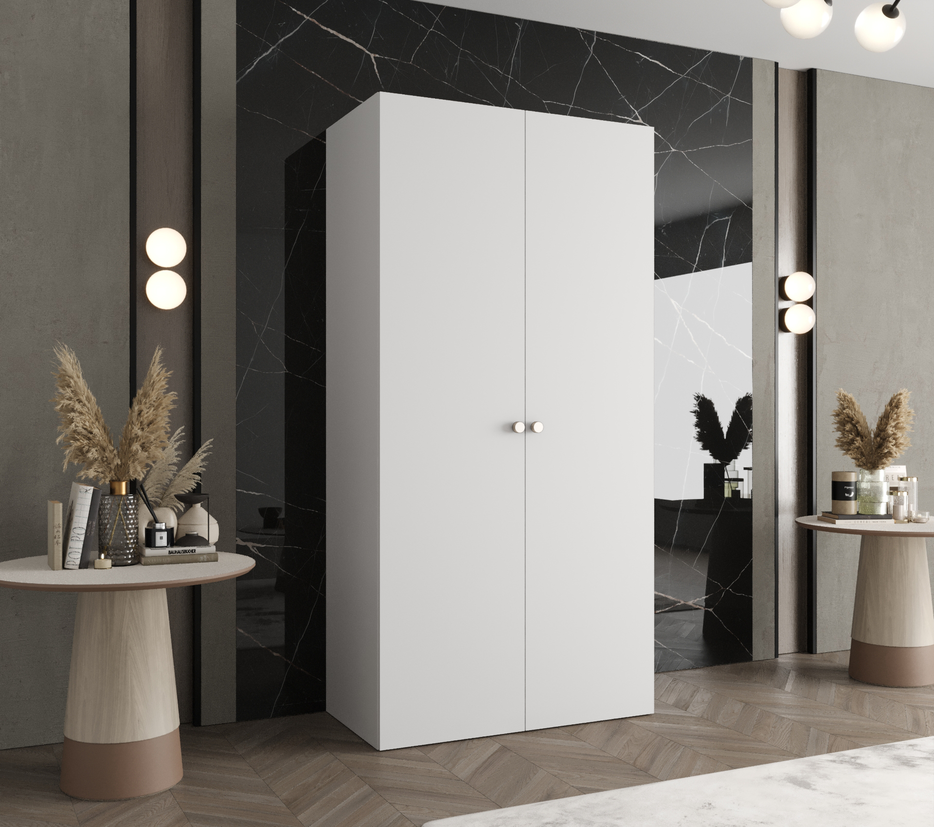 Šatní skříň Abi Parma 1 Rozměry: 100 cm, Pásky / úchyty: Kašmír, Barva korpusu + barva dveří: Bílá + Bílá