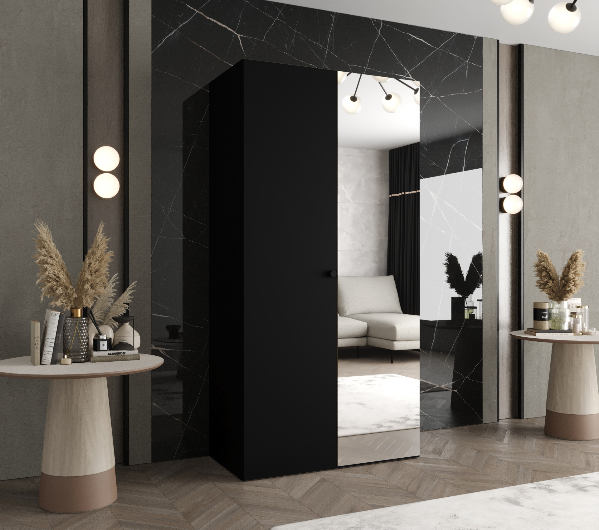 Šatní skříň Abi Parma 2 Rozměry: 100 cm, Pásky / úchyty: Černá, Barva korpusu + barva dveří: Černá + Černá