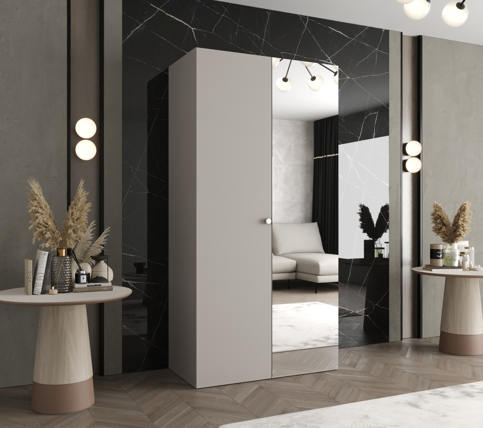 Šatní skříň Abi Parma 2 Rozměry: 100 cm, Pásky / úchyty: Kašmír, Barva korpusu + barva dveří: Kašmír + Kašmír