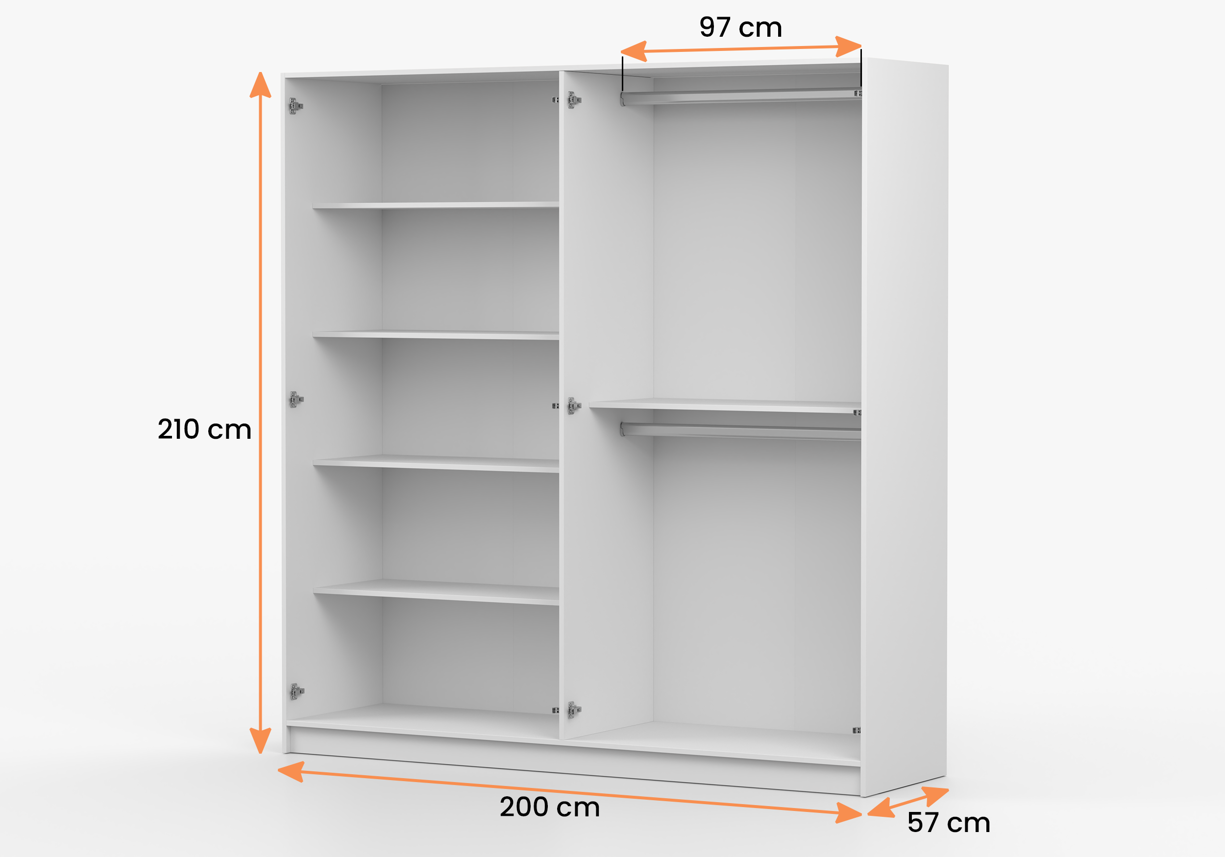 Šatní skříň Kaszmir 4D Rozměry: 200 cm, Pásky / úchyty: Zlatý, Barva korpusu + barva dveří: Bílá (obrázek 5)