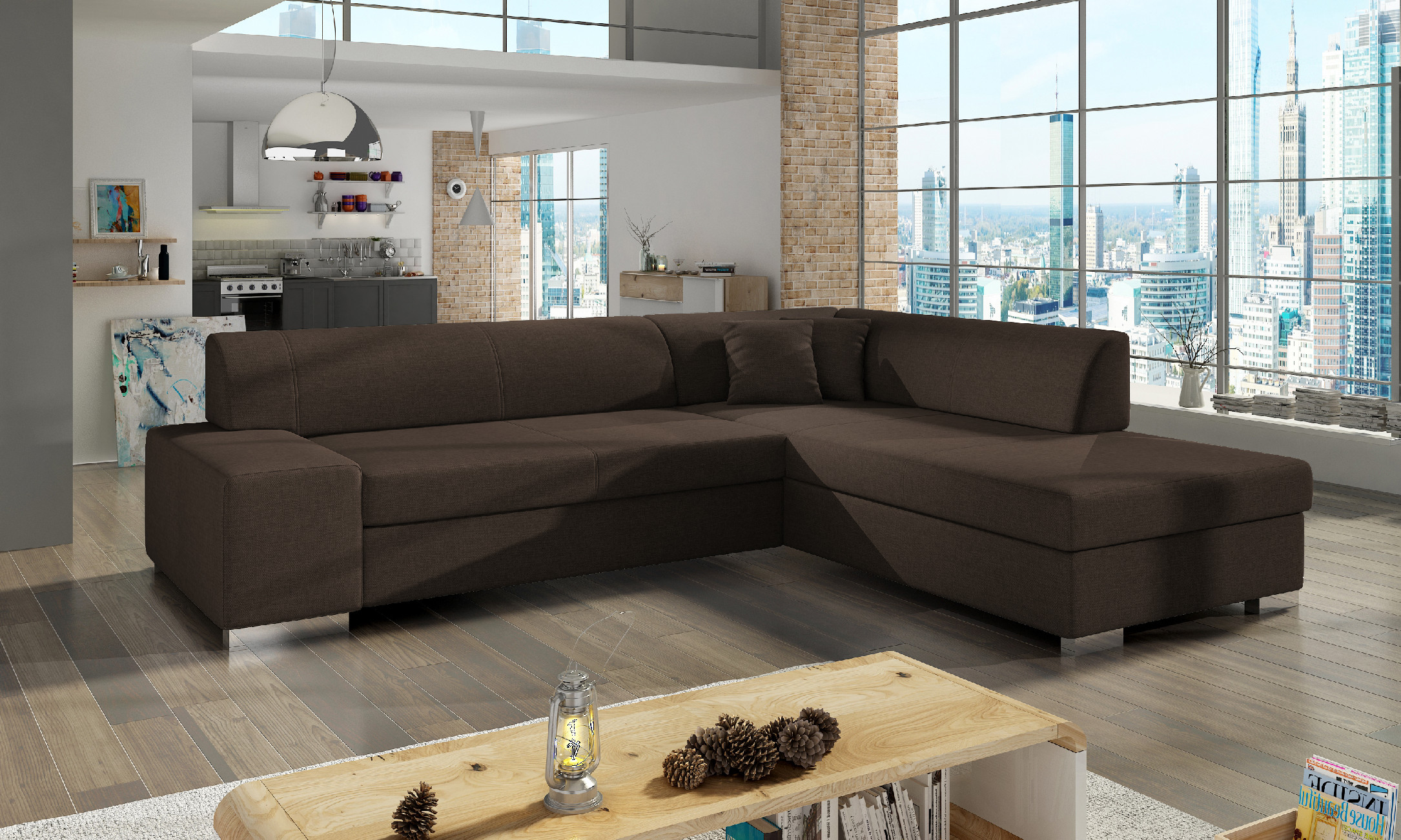 Sedací souprava Porto Provedení: Pravá varianta, látka: Sawana 26 dark brown