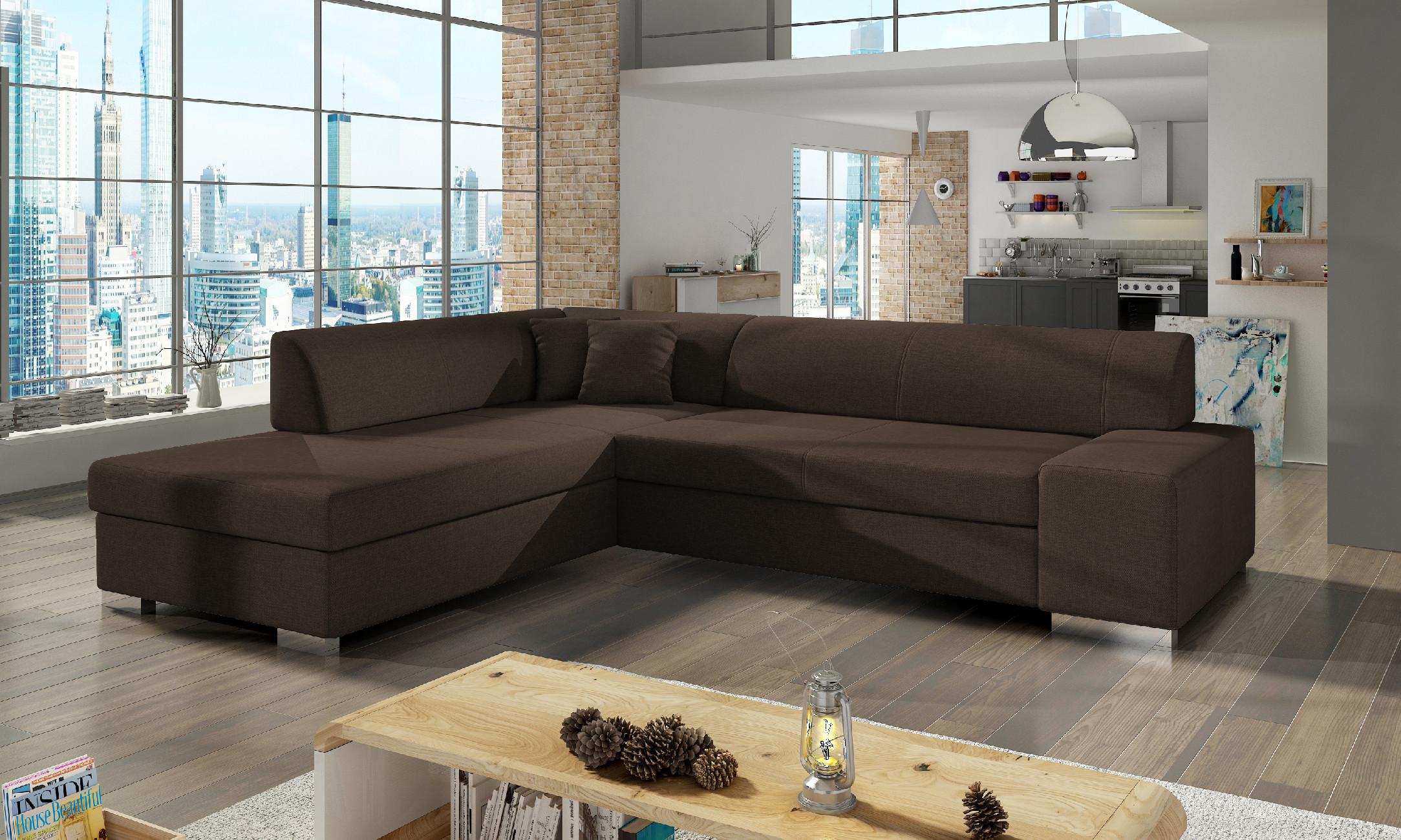 Sedací souprava Porto Provedení: Levá varianta, látka: Sawana 26 dark brown