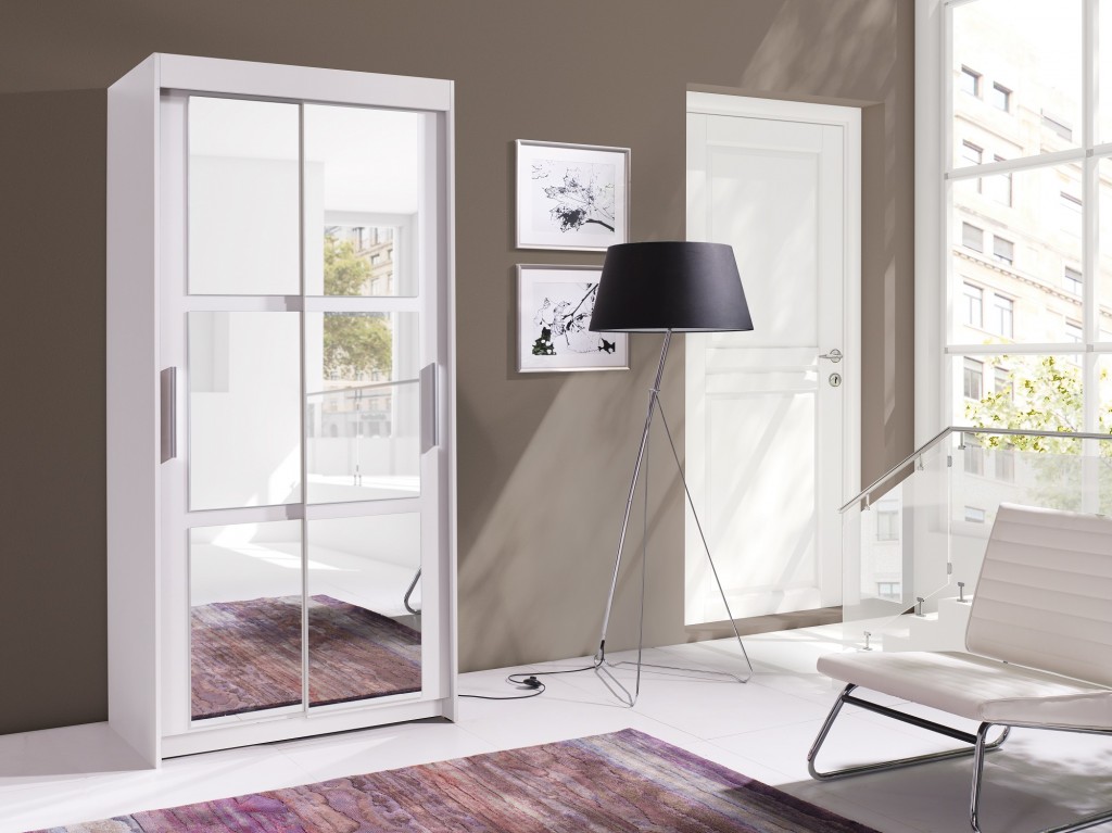 Šatní skříň Karo Barva korpusu: Bílá, Rozměry: 100 cm, Dveře: Zrcadlo - Bílá,Zrcadlo