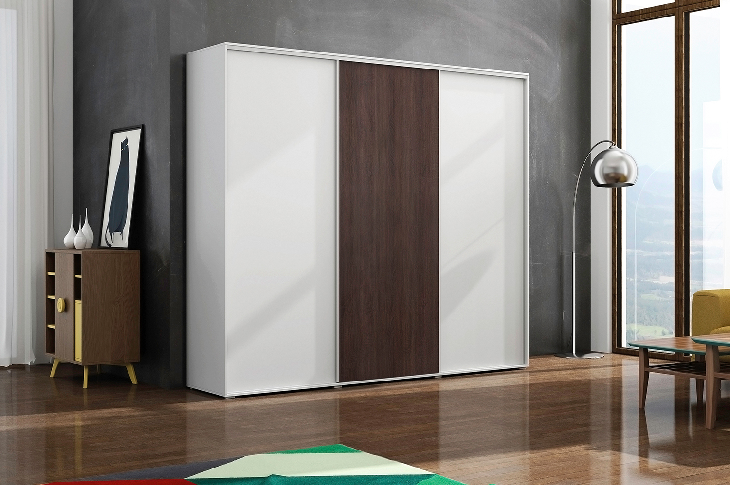 Šatní skříň Ska A24 XL Economy Barva korpusu: Bílá, Rozměry: 278 cm, Dveře: Dub - Craft zlatý