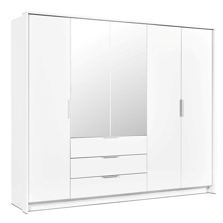 Šatní skříň Togo 255 Barva korpusu: Bílá/zrcadlo, Rozměry: 255 cm - Bílá,zrcadlo
