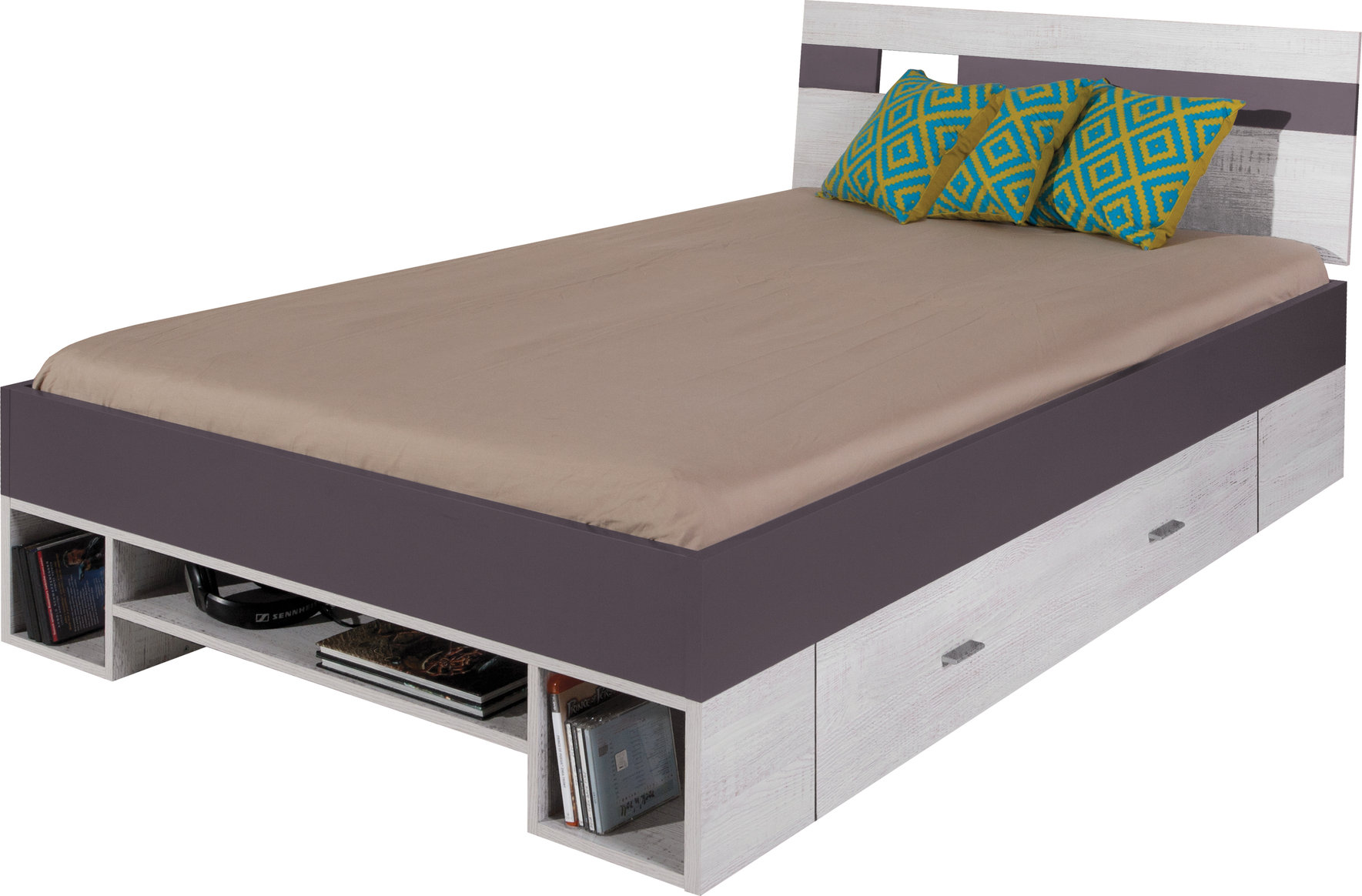 Dětská postel Next NX18 Barva korpusu: Borovice bílá/tmavě fialová, Varianta Si: Čelo pravé - Borovi