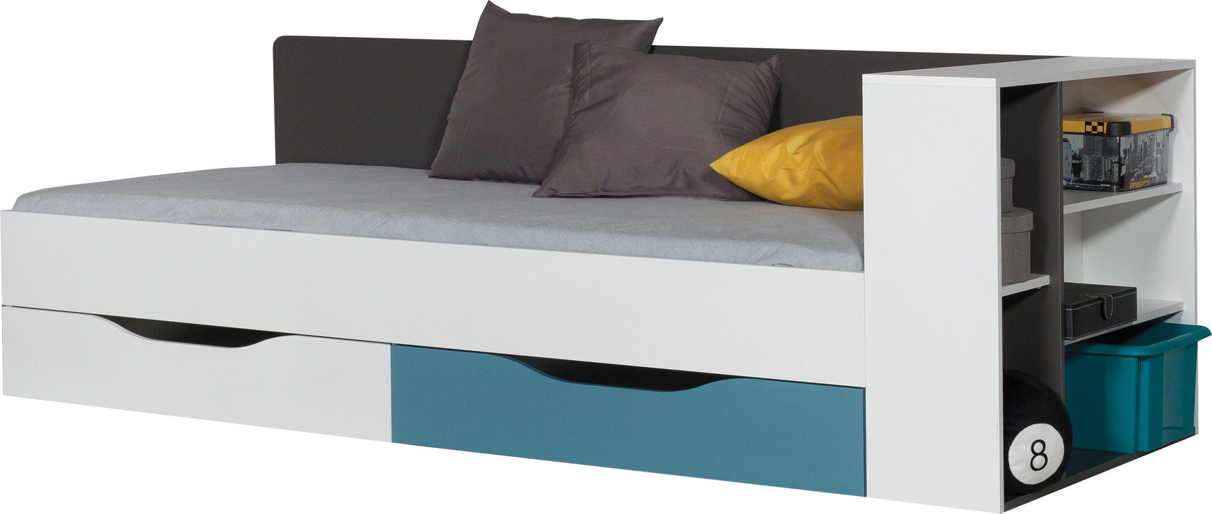 Dětská postel Tablo TA12 Barva korpusu: Grafit/Bílá/Modrá, Varianty: Postel + Regál, Varianta Si: Če