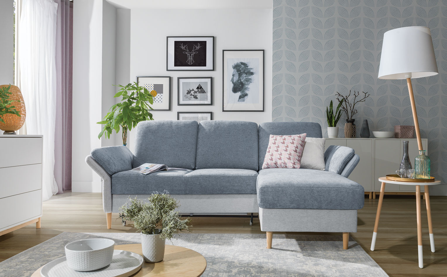 Sedací souprava Sori 1 Provedení: Levá varianta, Nožičky: Nožičky dřevěné - bílé, látka: Monolith 48