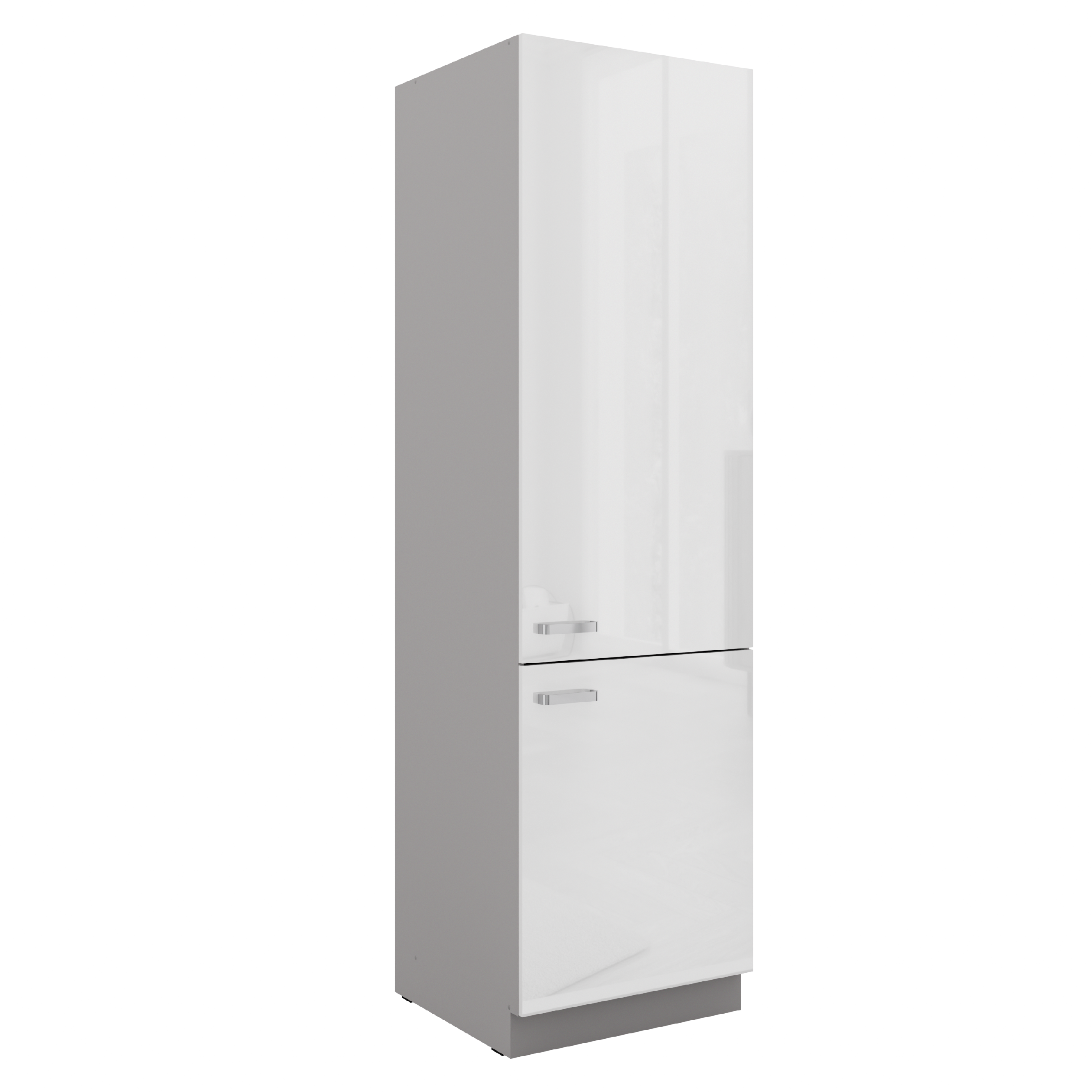 Skříňka pro vestavenou lednici 60 LO-210 2F Barva korpusu: Šedá, Barva dvířek: Bílý lesk (Blanka)