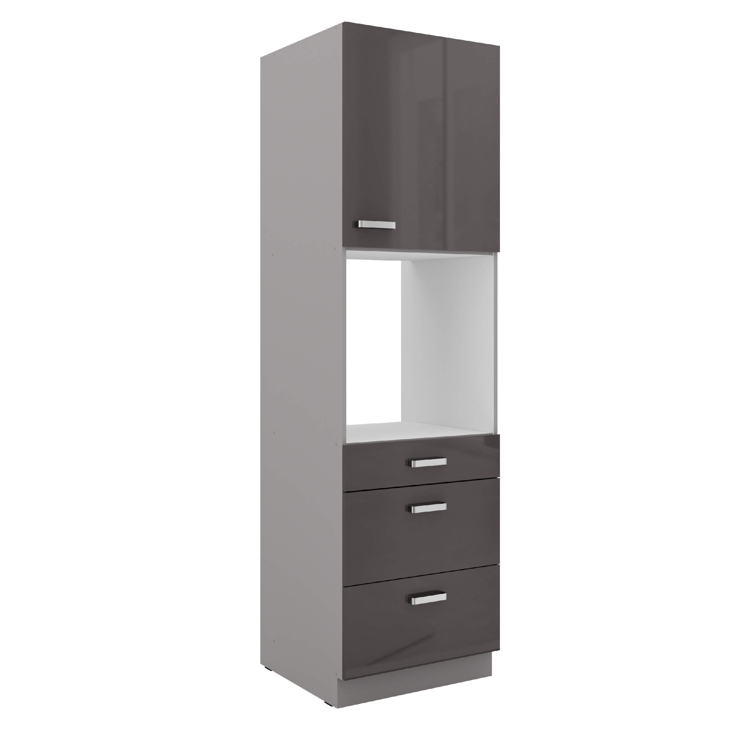 Vysoká skříňka pro vestavnou troubu 60 DPS-210 3S 1F - Premium Box Barva korpusu: Šedá, Barva dvířek: Šedý lesk (Šedá)
