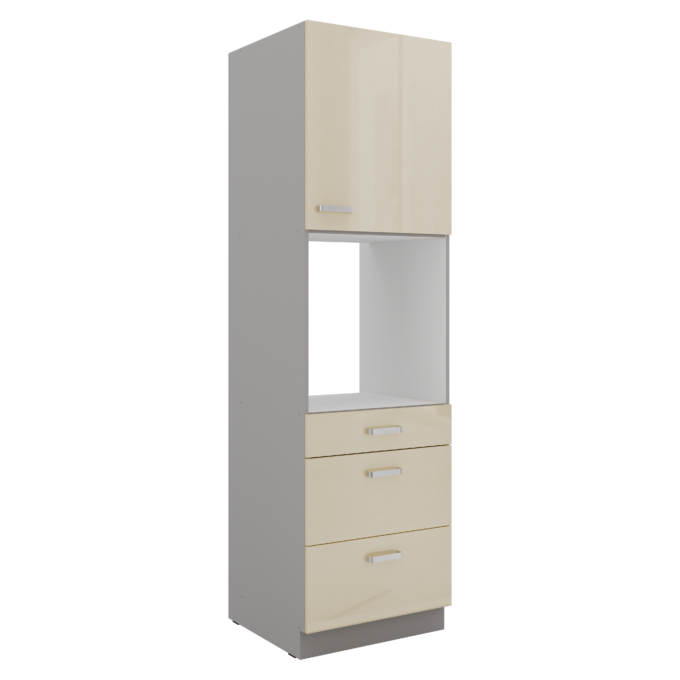 Vysoká skříňka pro vestavnou troubu 60 DPS-210 3S 1F - Premium Box Barva korpusu: Šedá, Barva dvířek: Krémový lesk (Karmen)