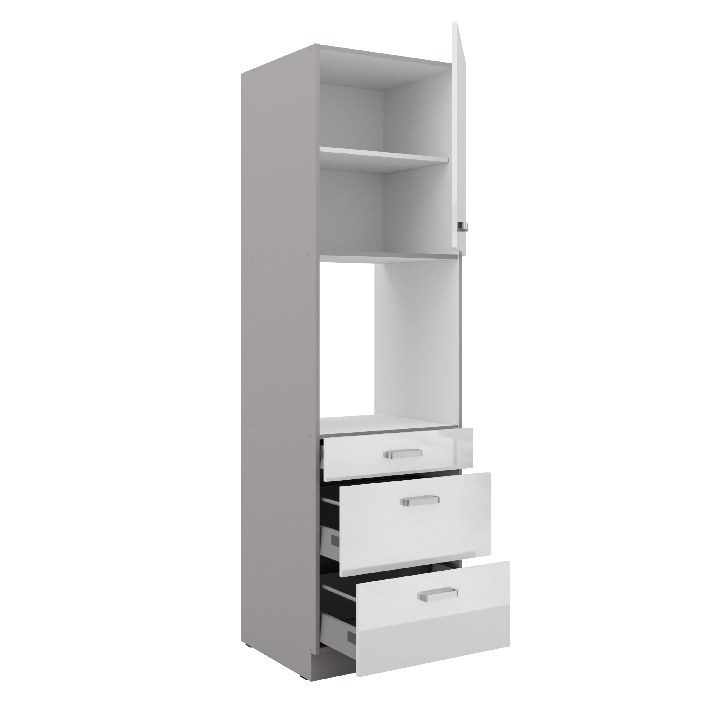 Vysoká skříňka pro vestavnou troubu 60 DPS-210 3S 1F - Premium Box Barva korpusu: Šedá, Barva dvířek: Šedý lesk (Šedá) (obrázek 5)