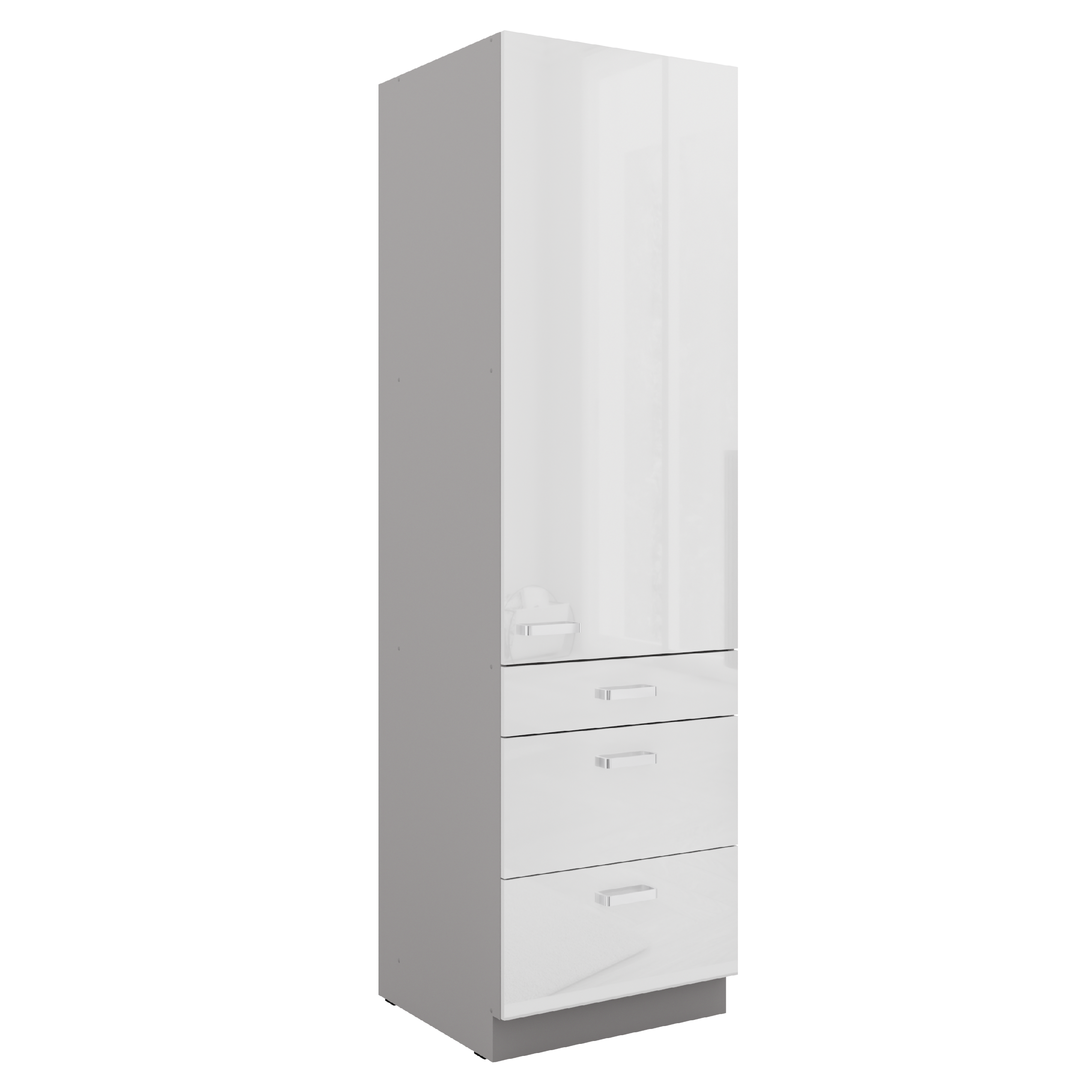 Vysoká potravinová skříňka 60 DKS-210 3S 1F - Premium box Barva korpusu: Šedá, Barva dvířek: Bílý lesk (Blanka)