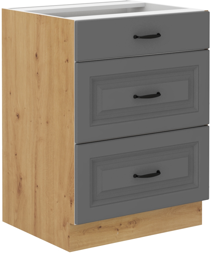 Spodní skříňka Stilo 60 D 3S BB - Premium Box Barva korpusu: Dub artisan, Barva dvířek: Dust Grey