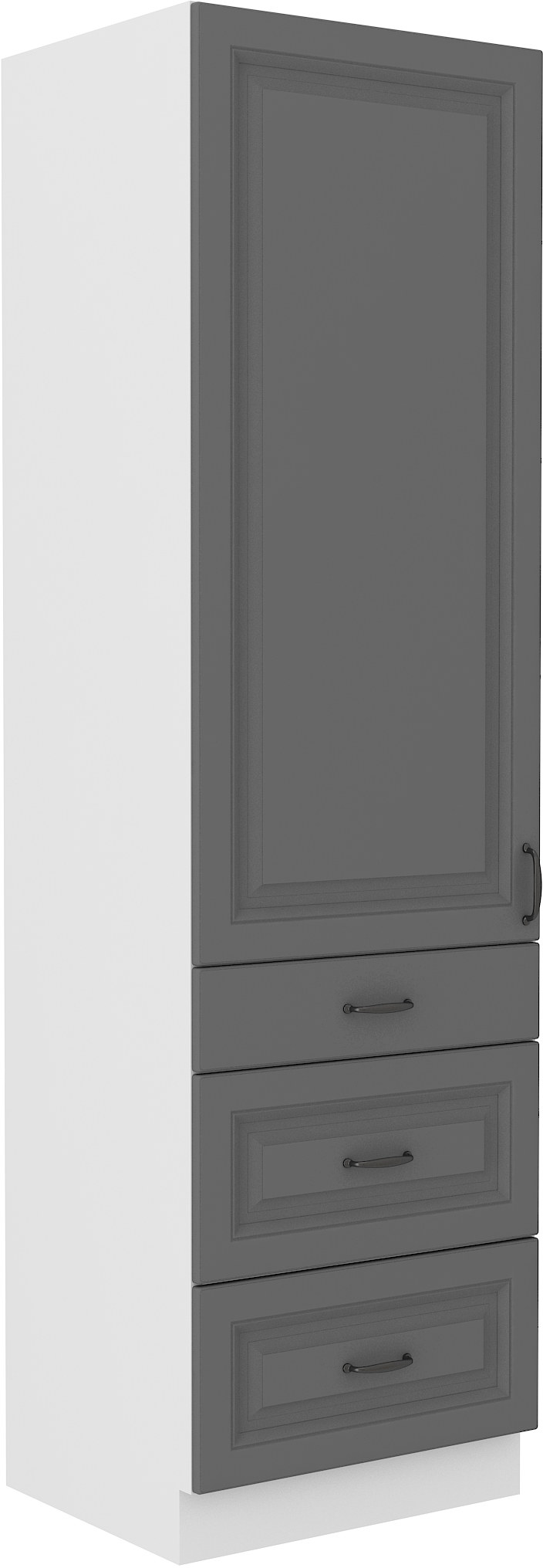 Vysoká potravinová skříňka Stilo 60 DKS-210 3S 1F Barva korpusu: Bílá, Barva dvířek: Dust Grey - Bíl