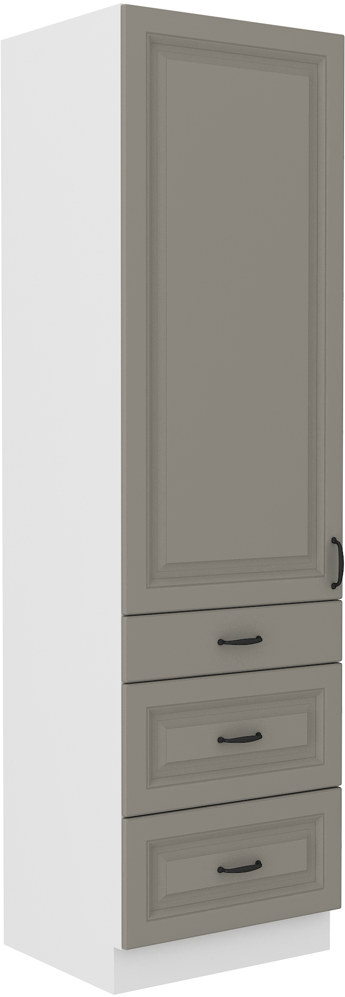 Vysoká potravinová skříňka Stilo 60 DKS-210 3S 1F Barva korpusu: Bílá, Barva dvířek: Clay Grey - Bíl