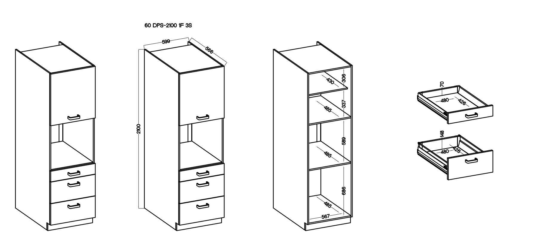 Vysoká skříňka pro vestavnou troubu Stilo 60 DPS-210 3S 1F - Premium Box Barva korpusu: Dub artisan, Barva dvířek: Bílá (obrázek 8)