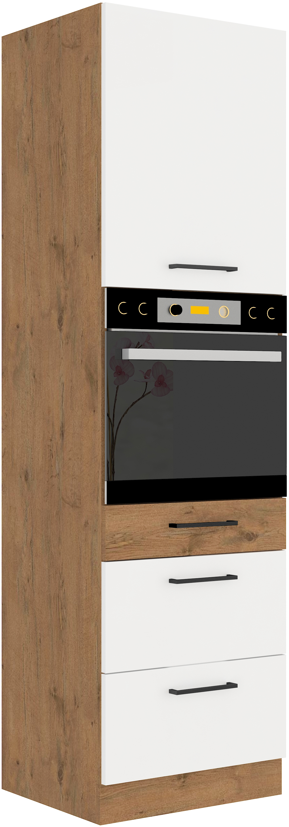 Vysoká skříňka pro vestavnou troubu Vigo 60 DPS-210 3S 1F - Premium Box Barva korpusu: Dub Lancelot, Barva dvířek: Bílý lesk