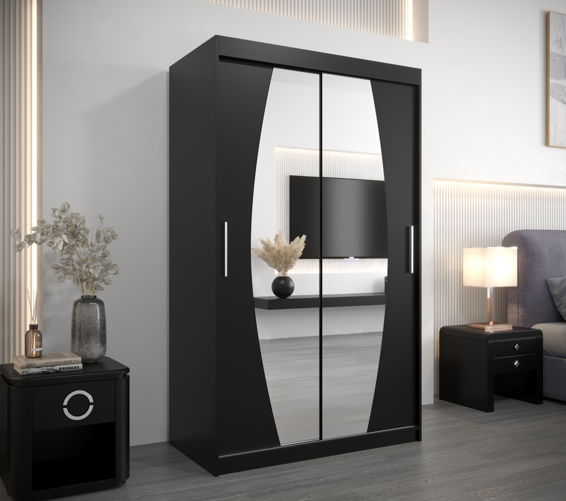 Šatní skříň Abi E0 Barva korpusu: Černá, Rozměry: 120 cm, Dveře: Černá - Černá,Černá