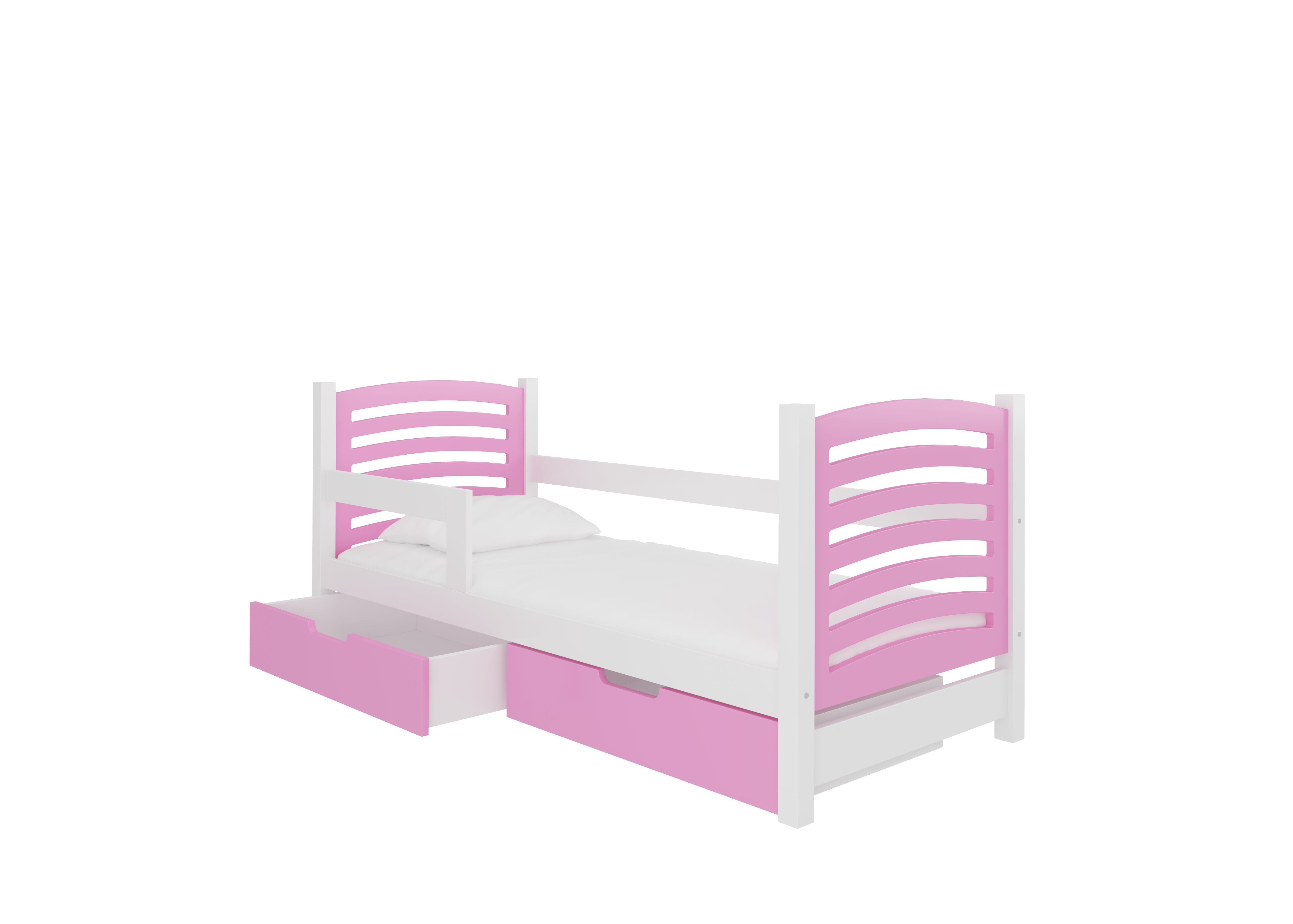 Dětská postel Camino Rám: Bílá, Čela a šuplíky: Růžová - Bílá,Růžová