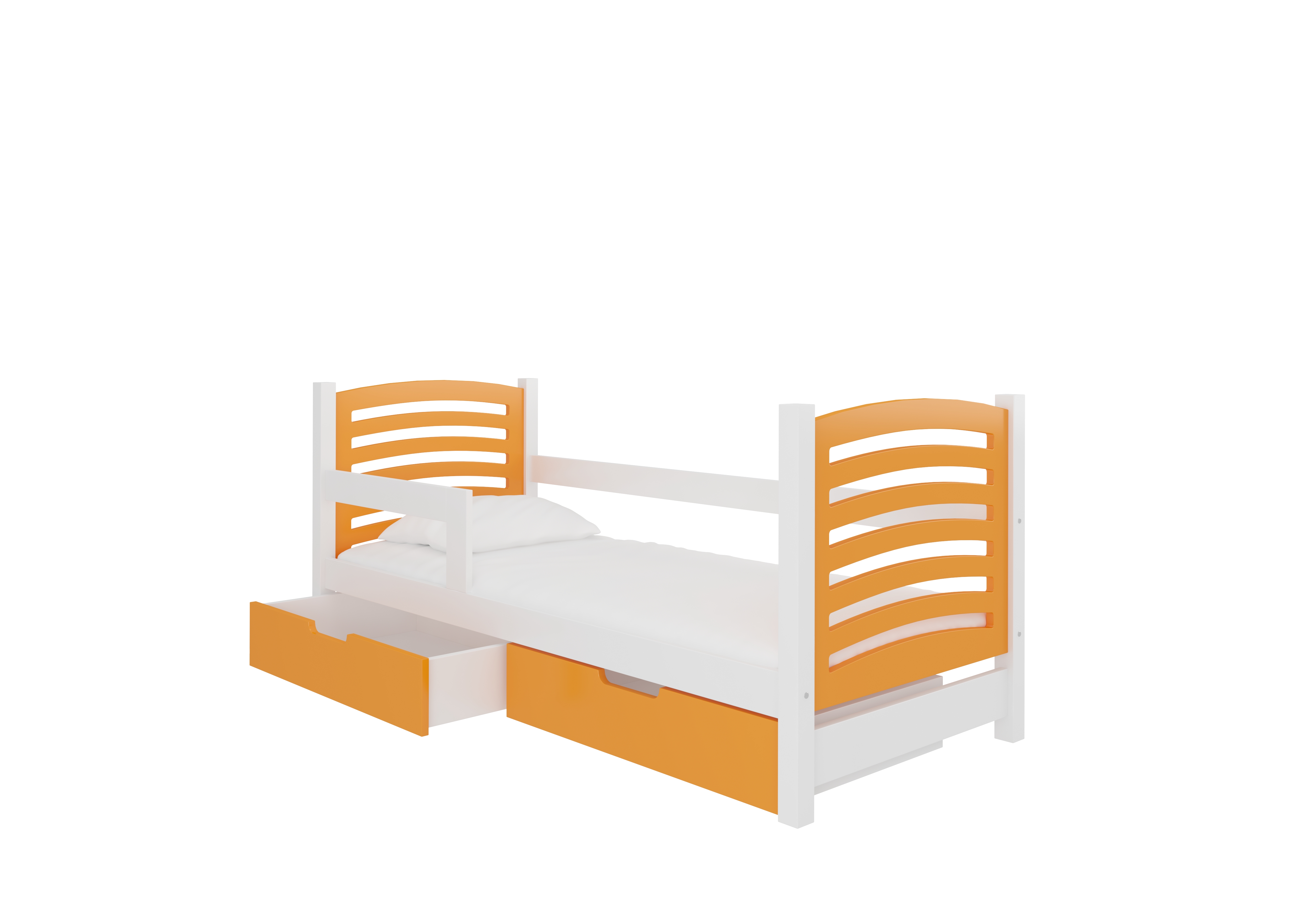 Dětská postel Camino Rám: Bílá, Čela a šuplíky: Oranžová - Bílá,Oranžová