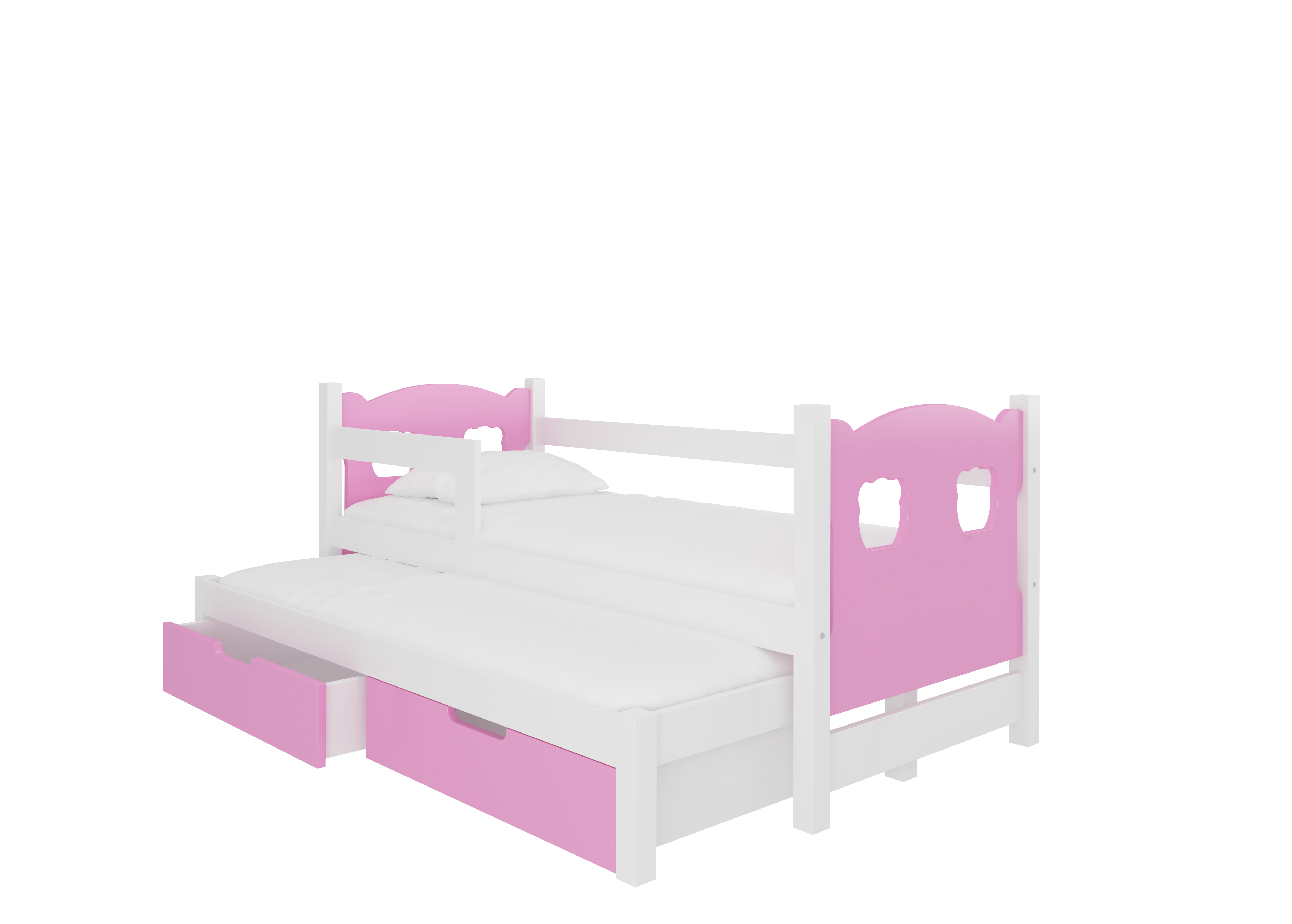 Dětská postel Campos s přistýlkou Rám: Bílá, Čela a šuplíky: Růžová - Bílá,Růžová