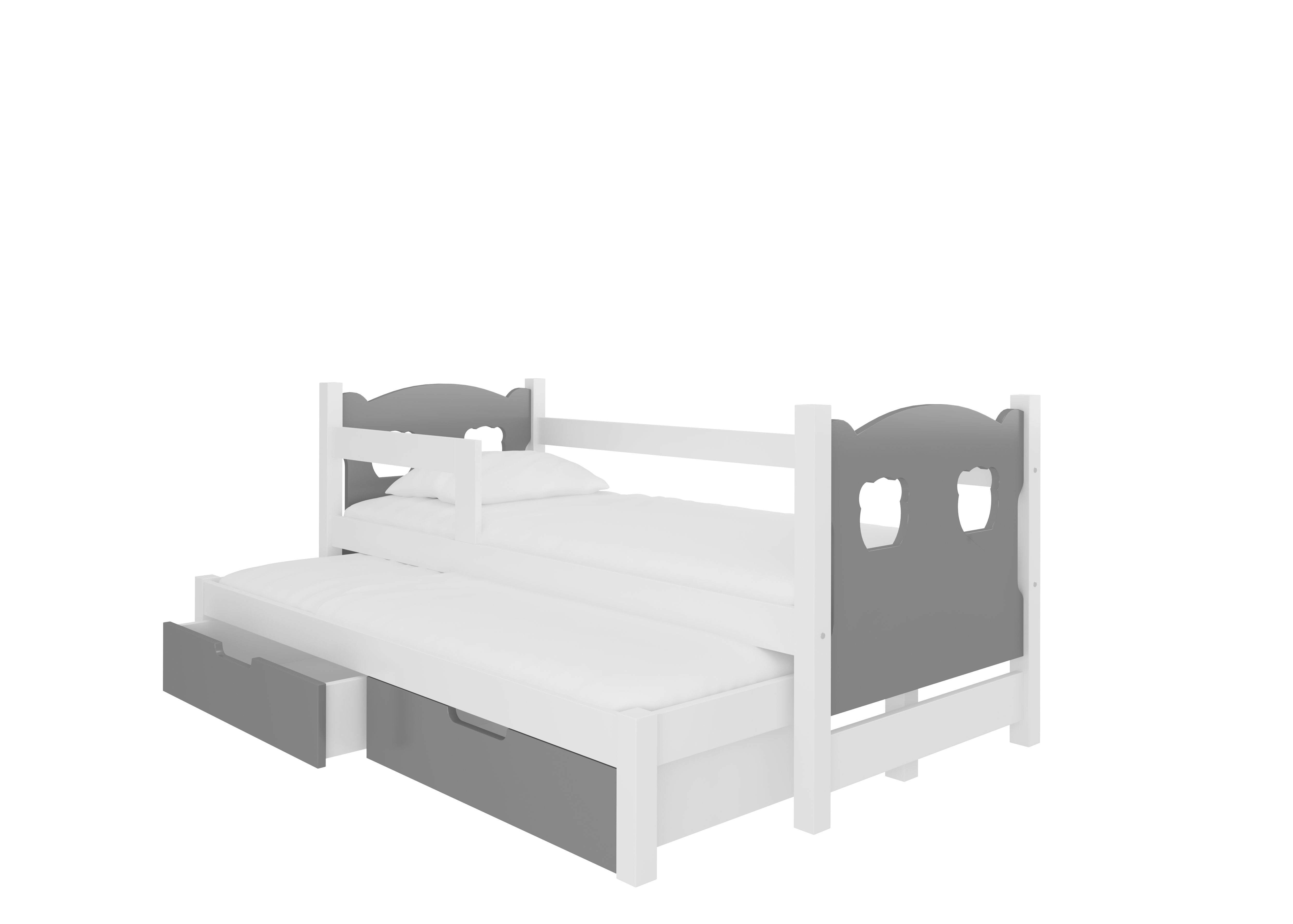 Dětská postel Campos s přistýlkou Rám: Bílá, Čela a šuplíky: Šedá - Bílá,Šedá