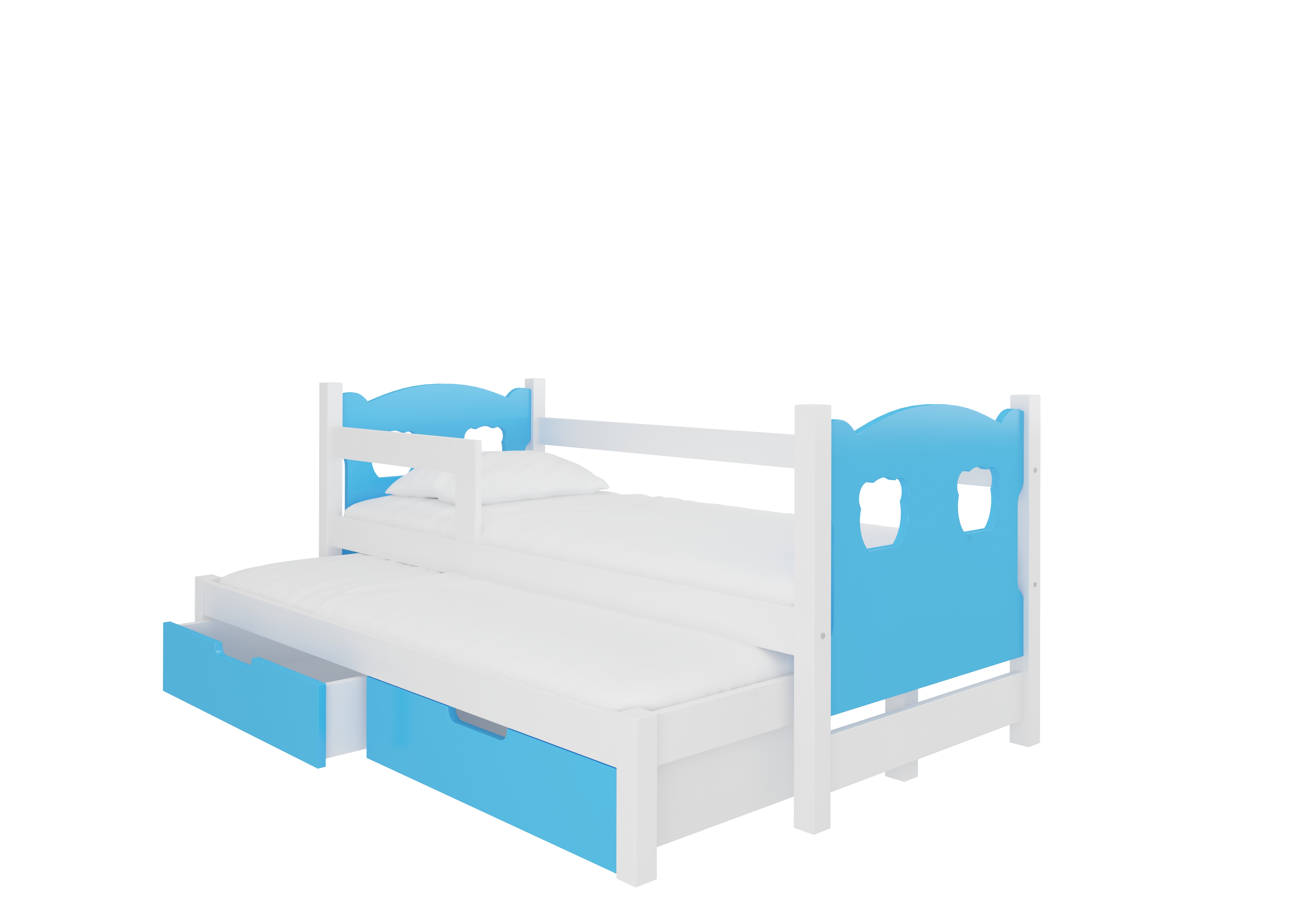 Dětská postel Campos s přistýlkou Rám: Bílá, Čela a šuplíky: Modrá - Bílá,Modrá
