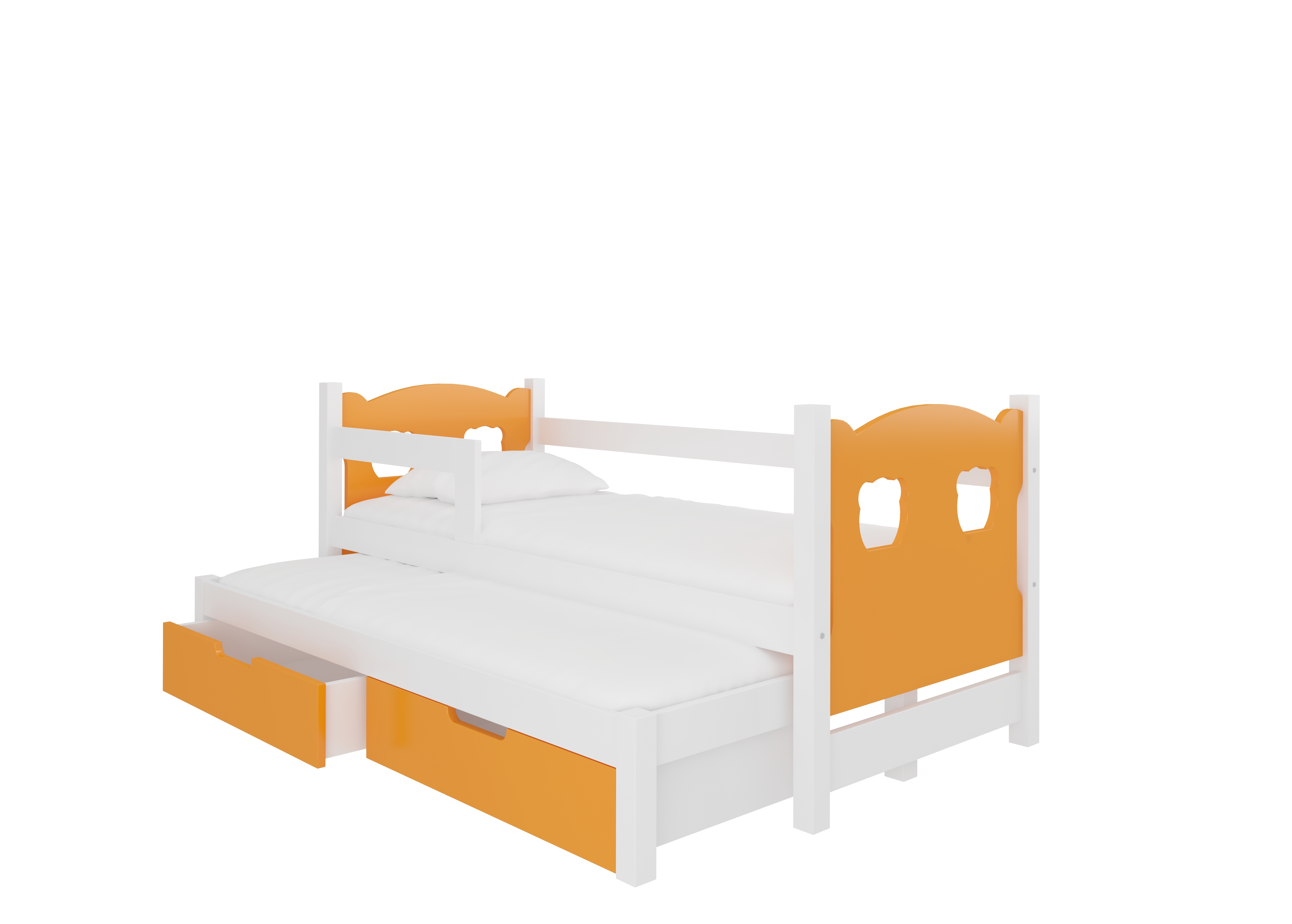 Dětská postel Campos s přistýlkou Rám: Bílá, Čela a šuplíky: Oranžová - Bílá,Oranžová