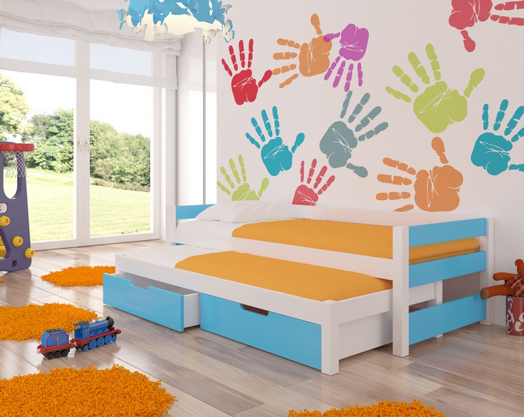 Dětská postel Fraga s přistýlkou Barva korpusu: Modrá - Modrá