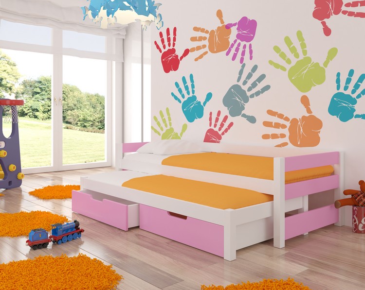 Dětská postel Fraga s přistýlkou Barva korpusu: Růžová - Růžová