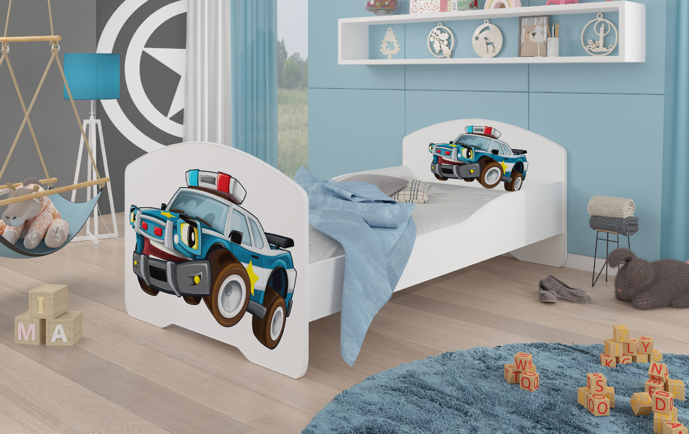 Dětská postel s obrázky - čelo Pepe Rozměr: 160 x 80 cm, Obrázek: Policejní auto
