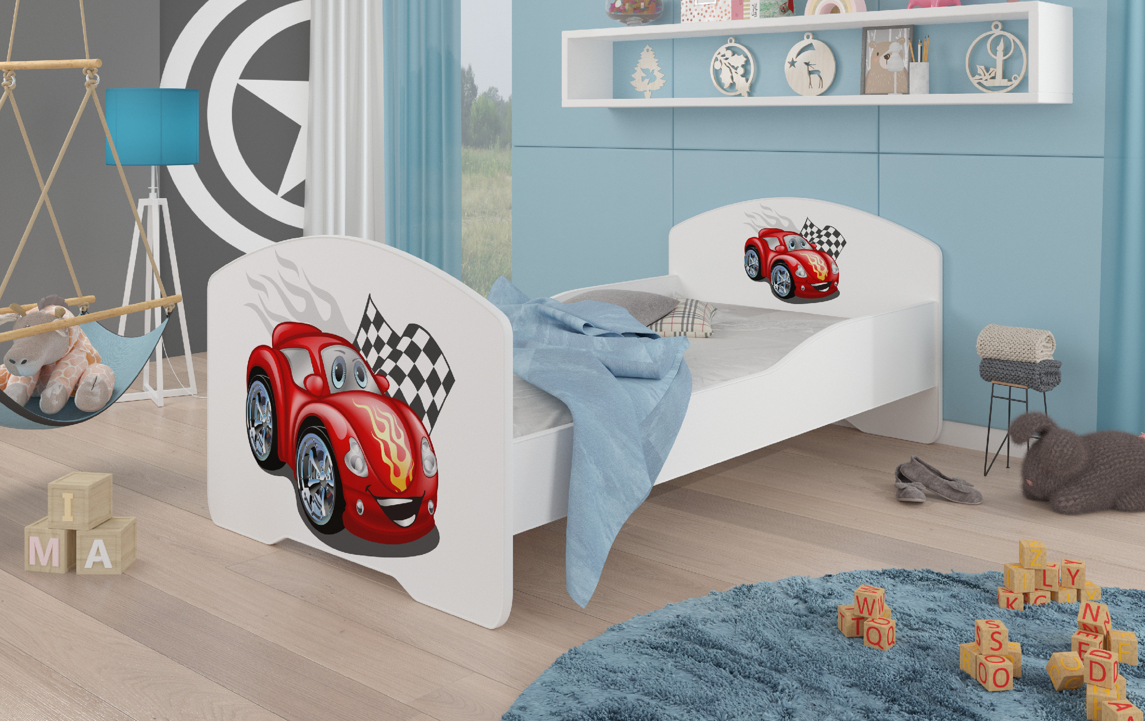Dětská postel s obrázky - čelo Pepe Rozměr: 160 x 80 cm, Obrázek: Závodní auto