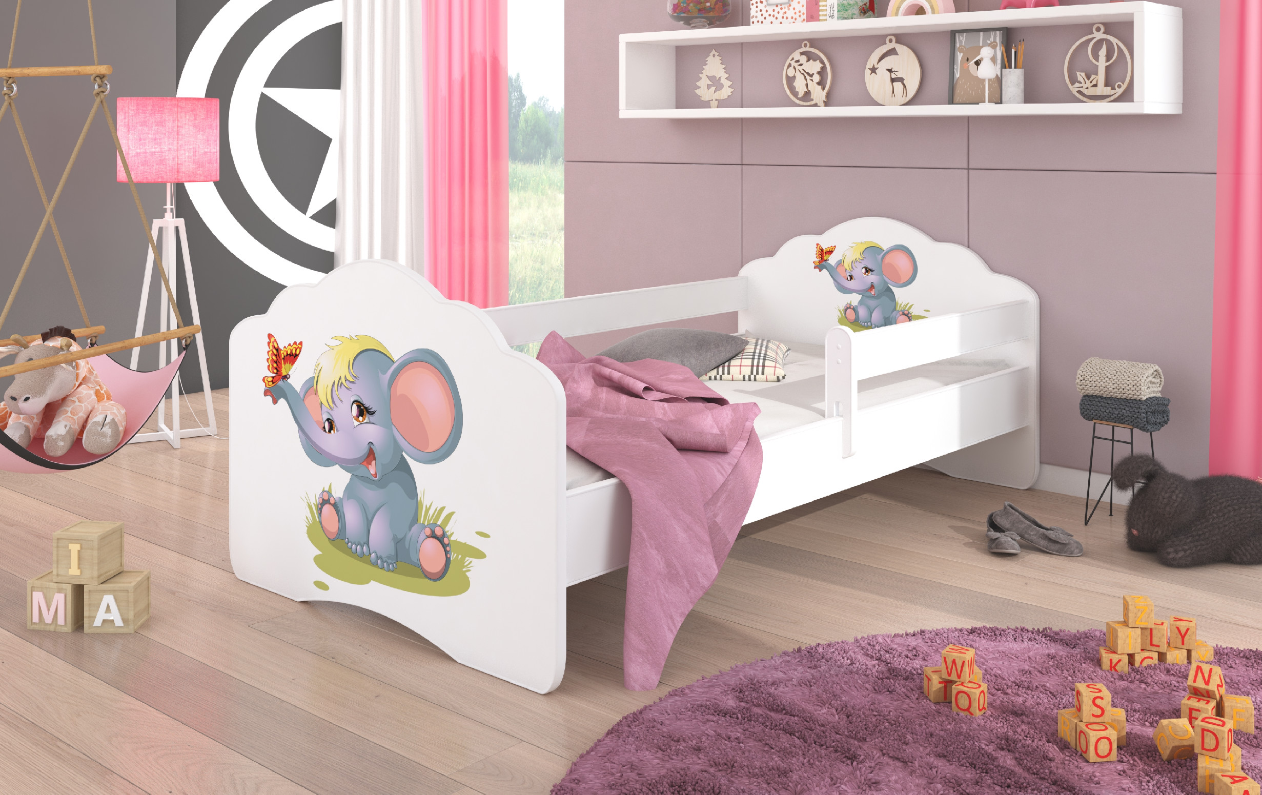 Dětská postel s obrázky - čelo Casimo bar Rozměr: 160 x 80 cm, Obrázek: Slůně