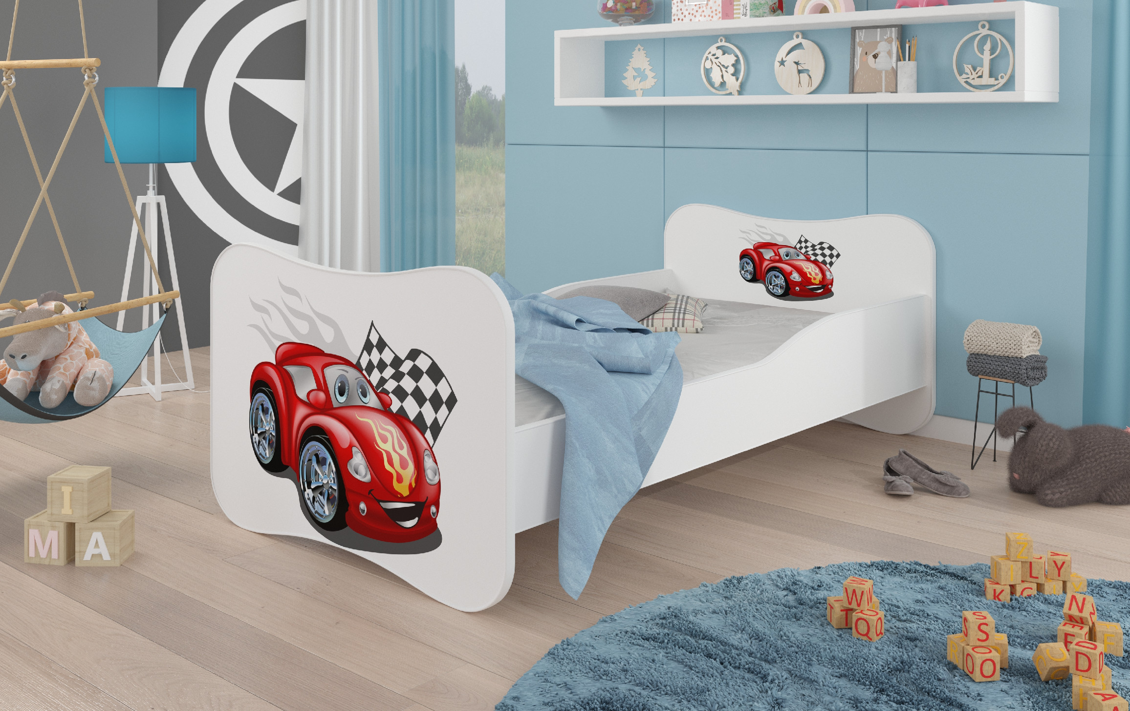 Dětská postel s obrázky - čelo Gonzalo Rozměr: 160 x 80 cm, Obrázek: Závodní auto